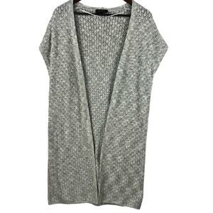 Calligraphie Womens Open Front Crochet Cardigan Sage Green Short Sleeve Size L